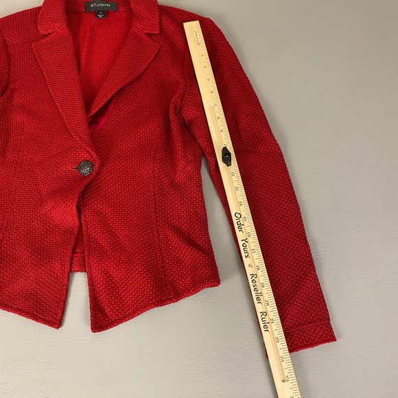 St. John Knit Blazer Jacket Size 6 Red Wool Blend‎ Career Wear Wool Rayon New - Picture 11 of 16